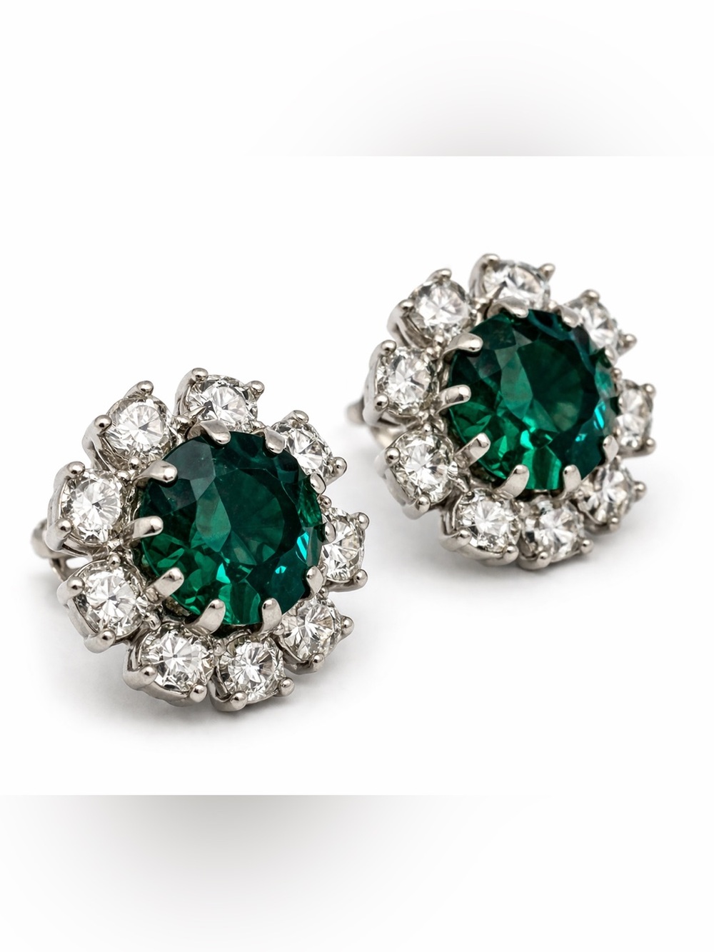 Vintage 60s Green Rhinestone Earrings Emerald Glass Halo Bridal Wedding Cocktail
